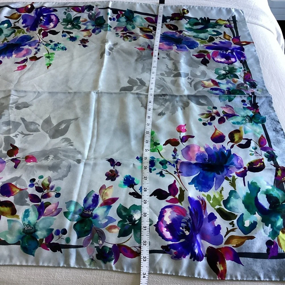 Elizabetta 100% Silk Scarf Blue Floral Italian Botanical Design - Picture 11 of 13